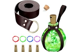 LAUWELL 6 Pcs Medieval Accessories Halloween Dark Magic Cork Potion Bottles with Belt Light up Potion Bottle Renaissance Faire Belt LED Light up Glass Bottles for Women Men Witch Wizard Costume Cosplay