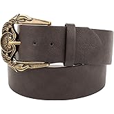 Gary Majdell Sport Men's 2" Genuine Leather Single Loop Dress Belt with Single Prong Metal and Embossed Buckles