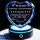 LOULIQIGIFT Sister Birthday Gifts 3D Crystal Heart Night Light Keepsake Valentines Gifts for Sister, Women, Girls