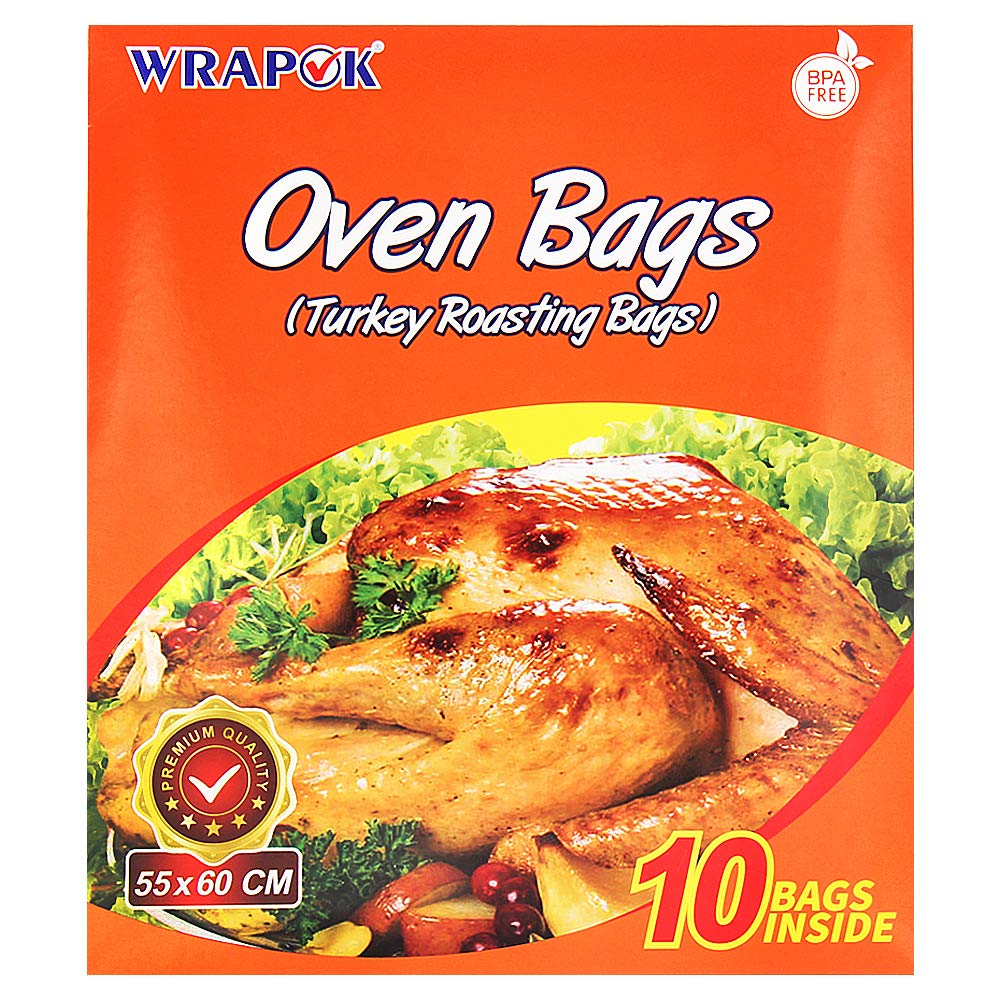 WRAPOK Large Turkey Roasting Bags Cooking Oven Chicken Bag For Meat Poultry Fish Seafood Vegetable - 10 Bags (21.6 x 23.6 Inch)