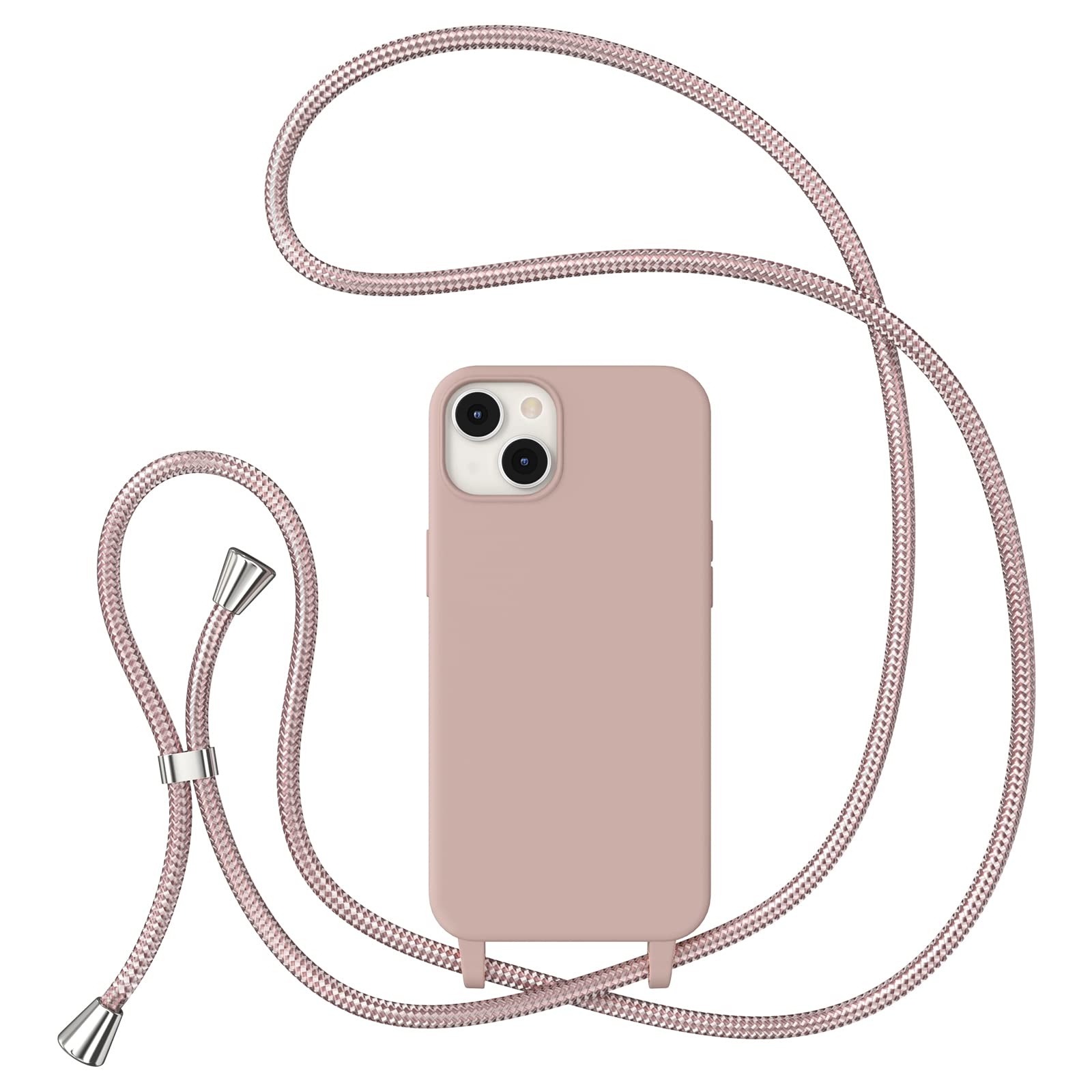 ZTOFERA Crossbody Lanyard Case for iPhone 13/14 (6.1"), Liquid Silicone Protective Phone Case with Strap Adjustable Neck Cord Necklace Soft Cover, Pink — image 1