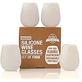 Silicone Wine Glasses - Set of 4 - Unbreakable Outdoor Rubber Wine Cups: 14 oz, Clear Silicone. 100% Dishwasher Safe - Shatterproof Glass for Travel, Outdoor, Picnic, Pool, Boat, Camping