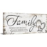 KREATIVE ARTS Large Home Family Wall Decor Rustic Home Sign Inspirational Quotes - Where Life Begins & Love Never Ends Canvas Wall Art Prints for Bedroom Living Room Kitchen 20x48 Inches