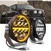 BraveWAY Round LED Offroad Lights 6.5 in 2PC 140W with White &amp; Amber DRL Spot-Flood Combo 20400LM Output Long Distance Driving Auxiliary Work Pods Cubes Light for Trucks, 4WD, 4x4 ATVs, UTVs, Pickups