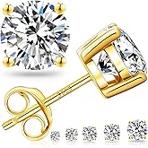 KRKC&CO Moissanite Earrings Studs, Luxury Birthday Wedding Gift for Women Mother, S925 Sterling Silver, 4-Prong, 0.6-3CT, D Color, VVS1, 14K White Sparkly Anniversary Jewelry