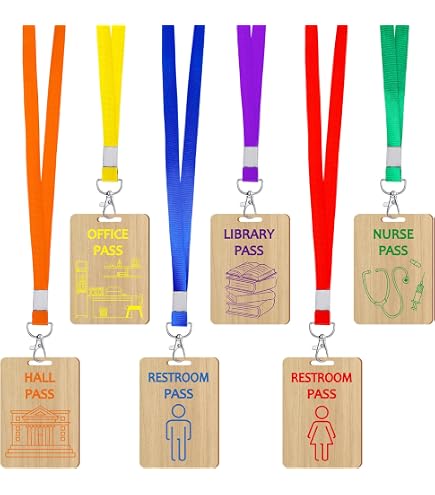 Teling 8 Sets Hall Pass Lanyards For School - Unbreakable PVC Passes For Restroom, Nurse, Office, Library (Watercolor Style) - View #4