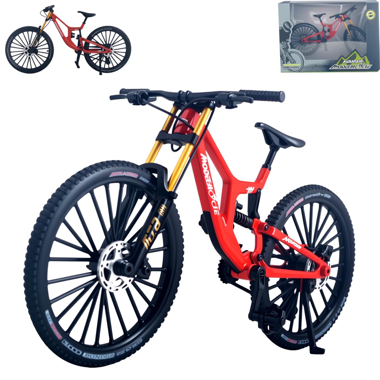 Photo 1 of 1:8 Scale Mountain Bike Toy DS Die-Cast Mini Finger Bicycle Model Desktop Decoration DH Alloy Bike Action Figurine Toy for Cake Topper Crafts (Red)
