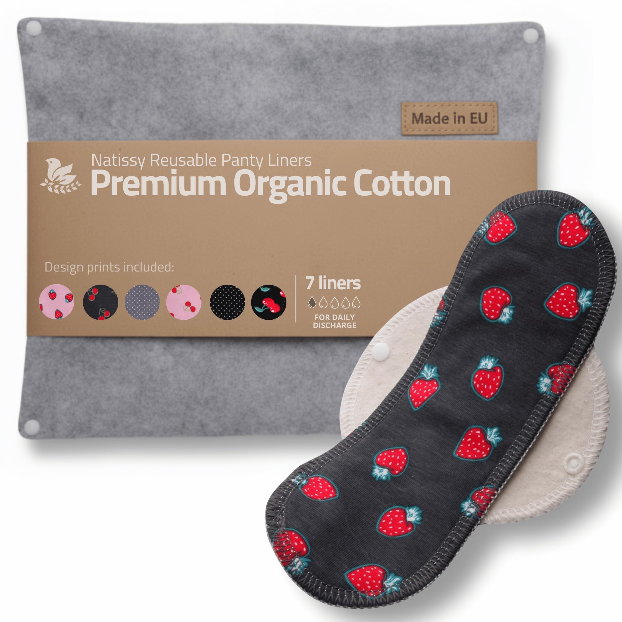 Made in EU - Ultra-Thin Reusable Panty Liners (Medium, 7-Pack) – High-Temp Washable Cloth Panty Liners for Women – Durable & Breathable Organic Cotton Keeps You Fresh & Dry for Daily Vaginal Discharge