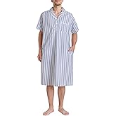 Latuza Men's Cotton Nightshirt Short Sleeve Nightgown with Pockets