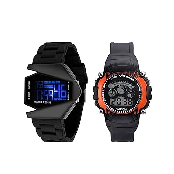 Swadesi Stuff New Arrival Black & Orange Kids Digital Watch Combo for Boys and Children