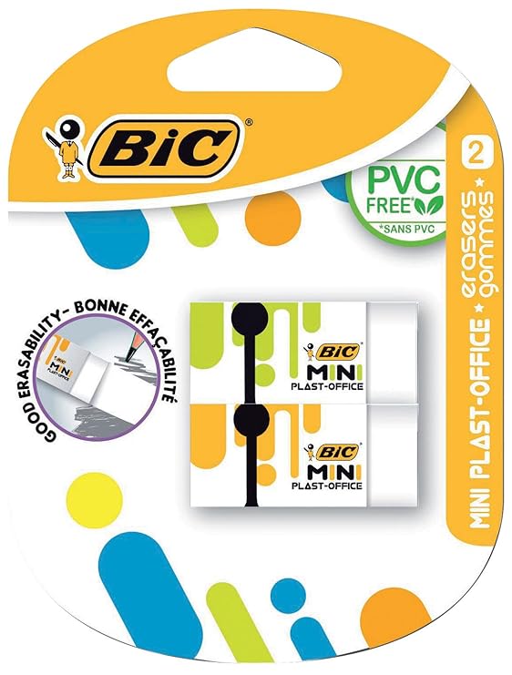 BIC Eraser Mini PlastOffice, Plastic without PVC, 2Specialised Sorted