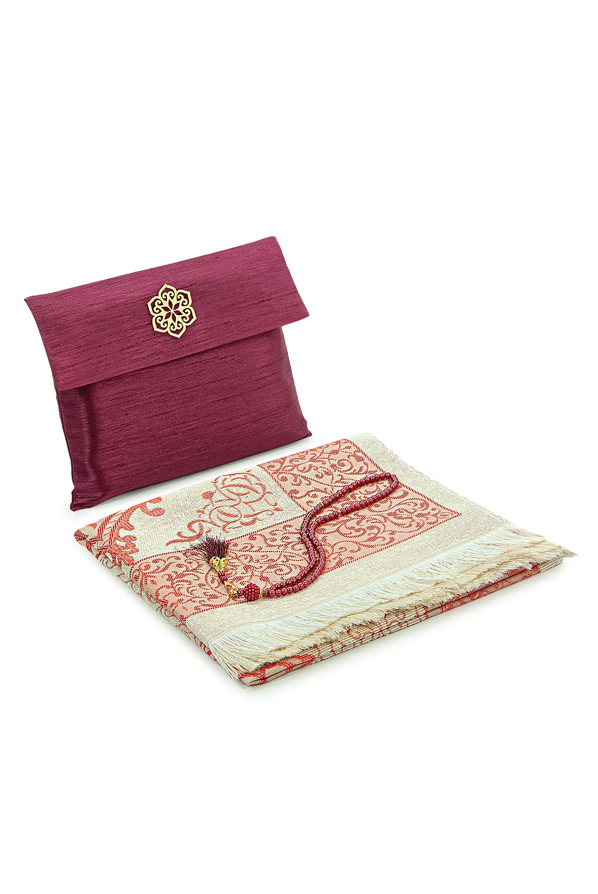 ihvan online Muslim Prayer Rug with 99 Beads Tasbih & Travel Bag, Soft Taffeta Sajadah, Lightweight & Foldable Janamaz, Portable Prayer Mat, Islamic Gift for Eid, Ramadan, Hajj & Umrah, Burgundy