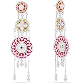 Navicia Color Blast Sunlit Symphony Tiered Brass Dangle Earrings, Enameled in Red, Pink, Yellow