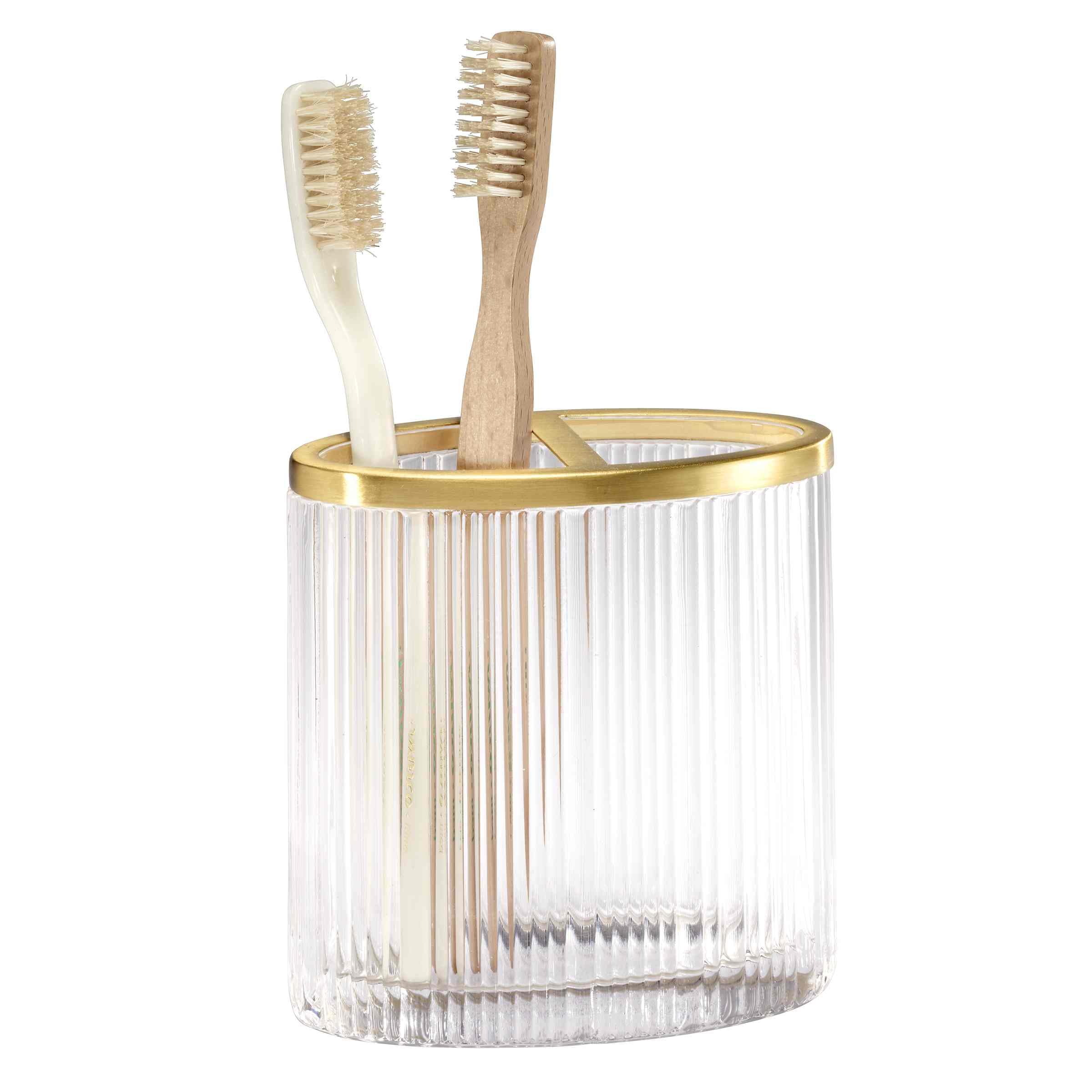 Photo 1 of Nicole Miller - Toothbrush Holder, Glass Countertop Accessories, Dorm Room Essentials (Louise Collection, Clear)