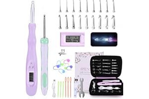 SPEENSUN Light Up Crochet Hook Set with Stitch/Row Counter, 18 Replaceable Heads (2mm-14mm) Crochet Hooks, Bright/Low Light Modes with Ergonomic Handle, 7-9hrs Runtime, Gift Box for Crafters