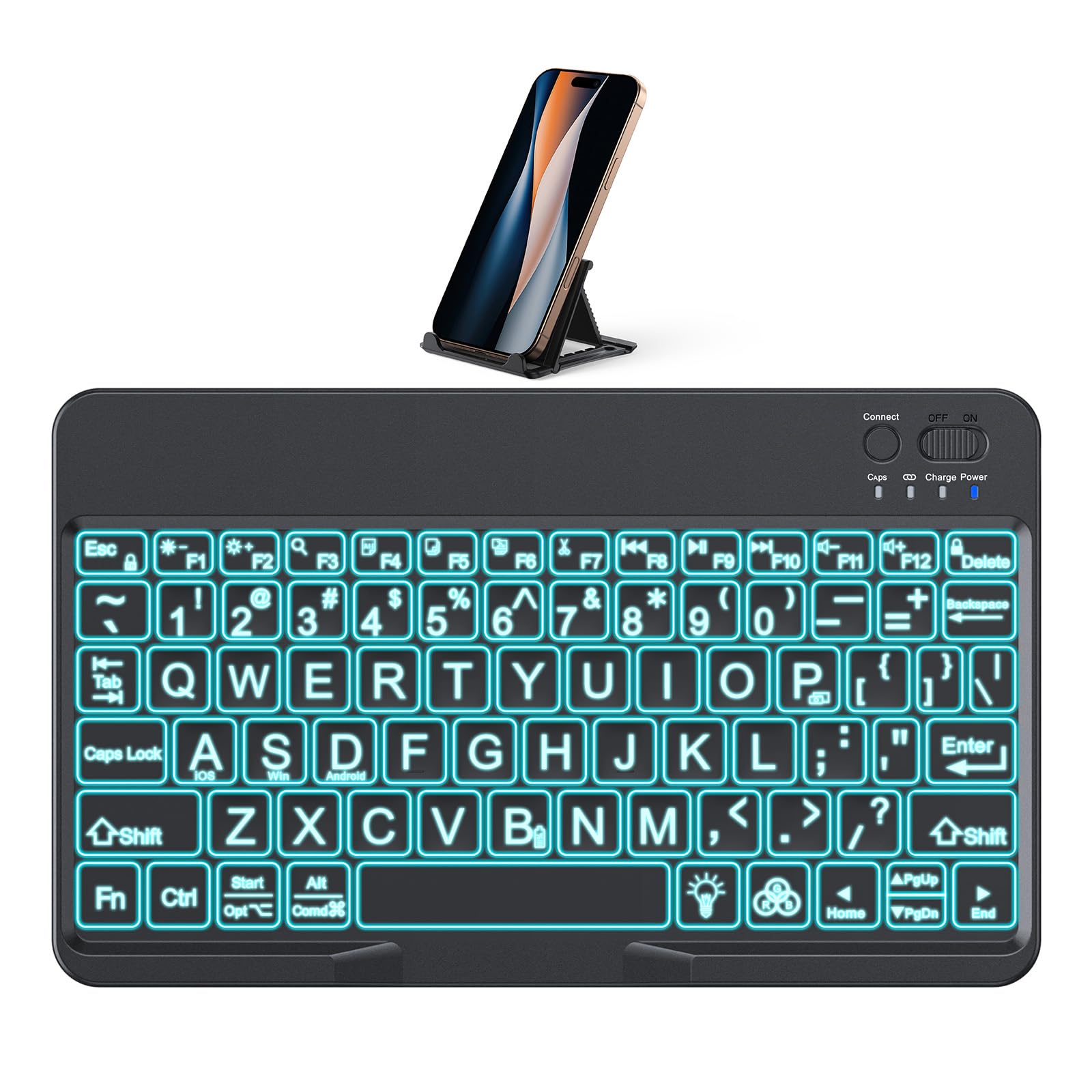Photo 1 of OMOTON Large Print Bluetooth Keyboard for iPad iPhone Windows Tablets - 7 - Color Backlit with Enlarged Keycaps, Rechargeable Wireless Keyboard for iPad 10th/9/8/7, iPad Pro Air Mini etc