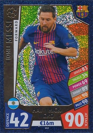 Amazon Com Match Attax Champions League 17 18 Lionel Messi Hat Trick Hero Trading Card Fc Barcelona 17 18 Toys Games