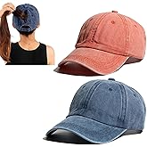 2 Packs Criss Cross Hat Womens Baseball Cap Distressed Ponytail Messy Bun Trucker Ponycap
