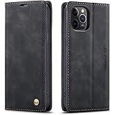 QLTYPRI Case for iPhone 12 Pro Max, Vintage PU Leather Wallet Case Card Slot Kickstand Magnetic Closure Shockproof Flip Folio Book Cover for iPhone 12 Pro Max 6.7 inch - Black