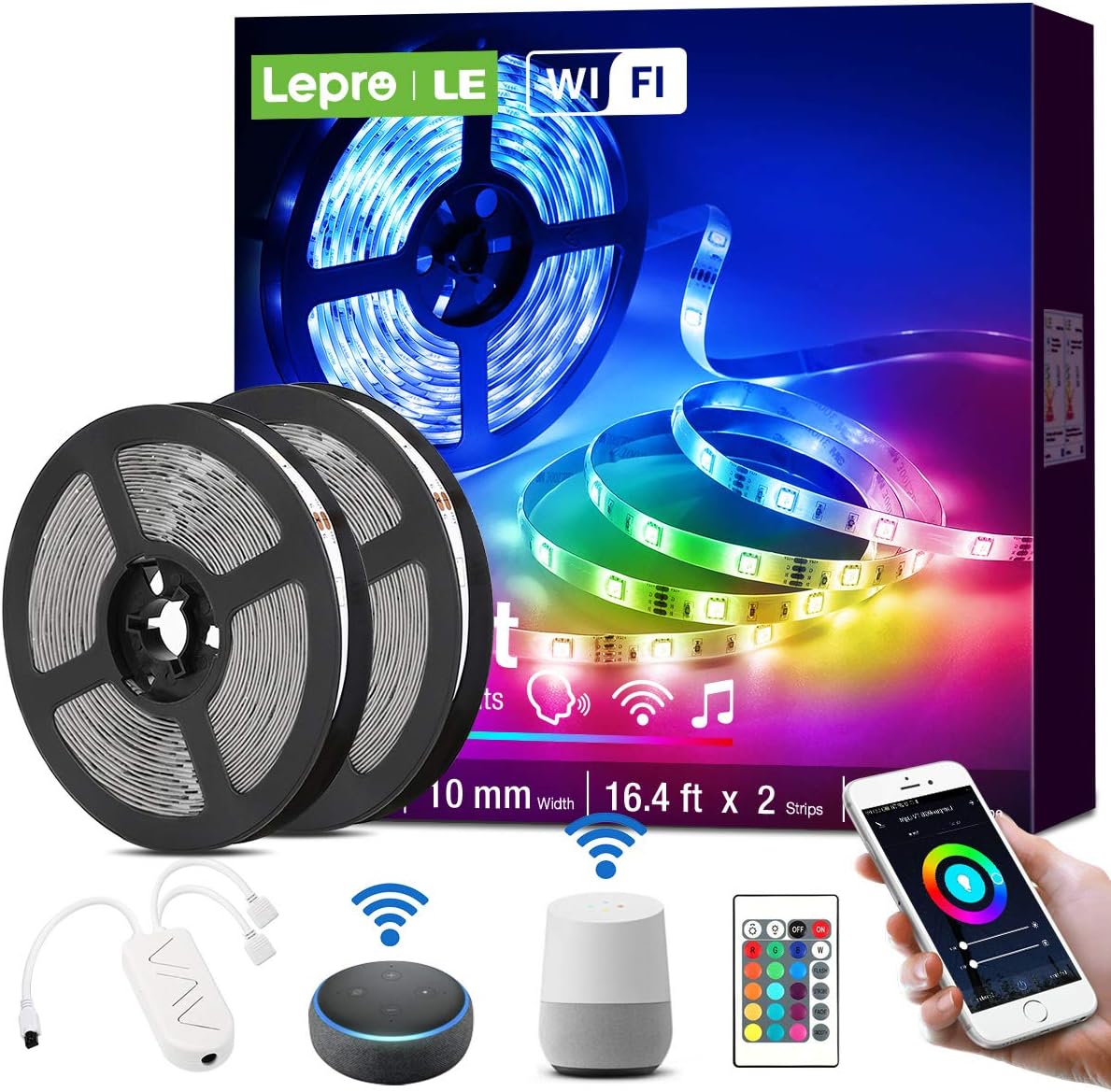Lepro LED Strip Lights with Remote, Voice Control, Sync with Music, App