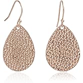Bohemian Boho Handmade Hammered Teardrop Dangling Drop Earrings for Women, 925 Sterling Silver Hooks