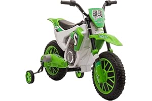 Aosom 12V Kids Motorcycle, Electric Motor Bike, Battery-Powered Ride-On Toy with Charging Battery, Training Wheels, Green