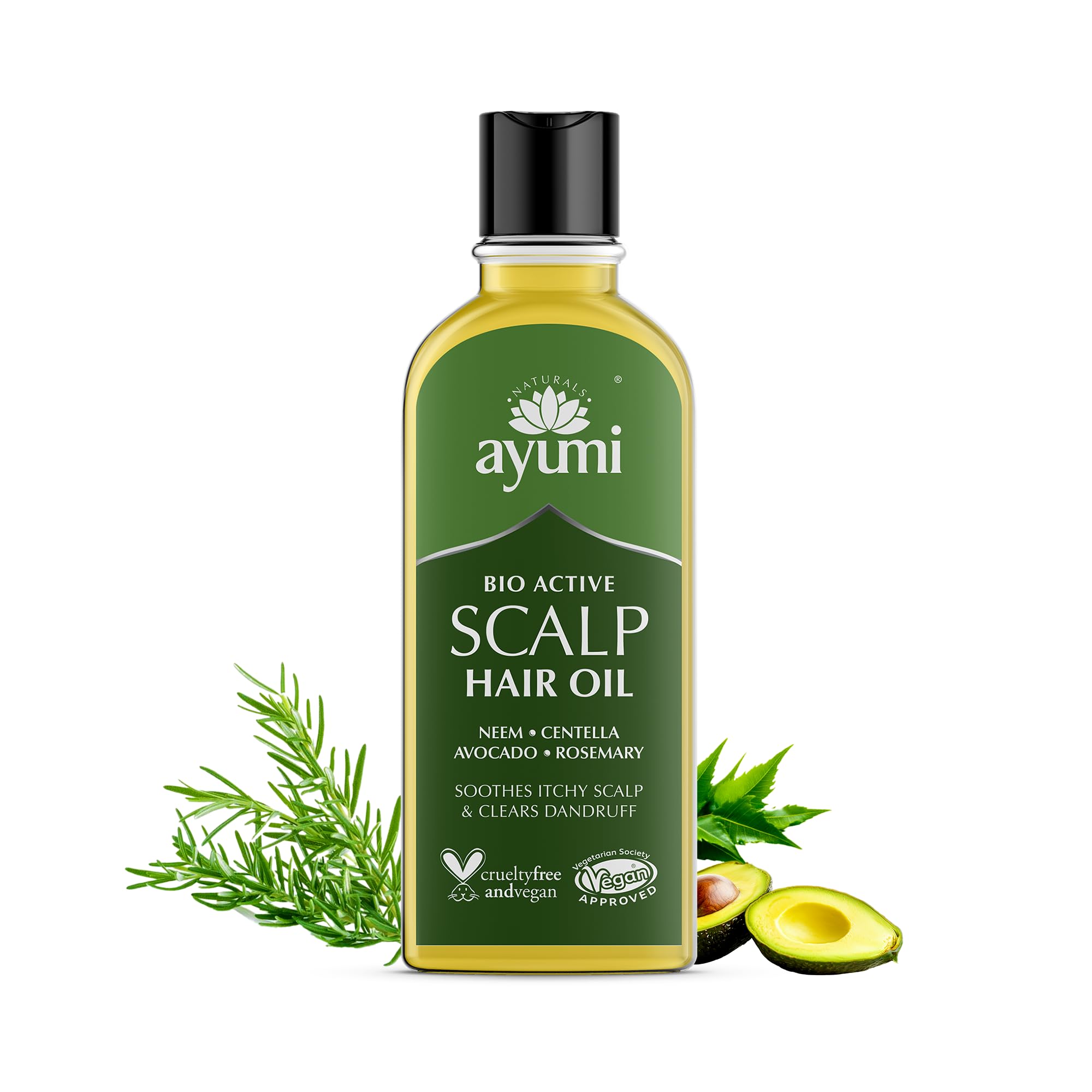 Ayumi Bio-Active Scalp Hair Oil | Anti- Dandruff Scalp Treatment with Neem | Scalp Oil for Dry Itchy Scalp Treatment | Rosemary Hair Oil for Dry Damaged Hair | Anti-Dandruff Oil for Hair Care | 150ml