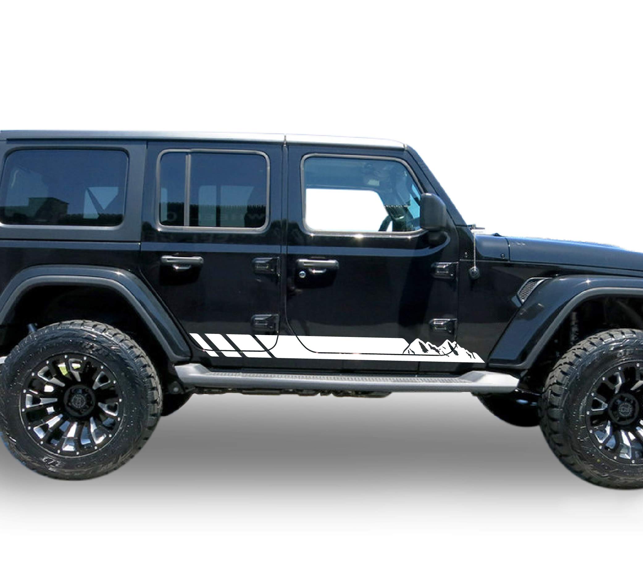 Bubbles Designs Decal Sticker Vinyl Side Mountain Stripes Compatible with Jeep Wrangler 2007-2019 - Present