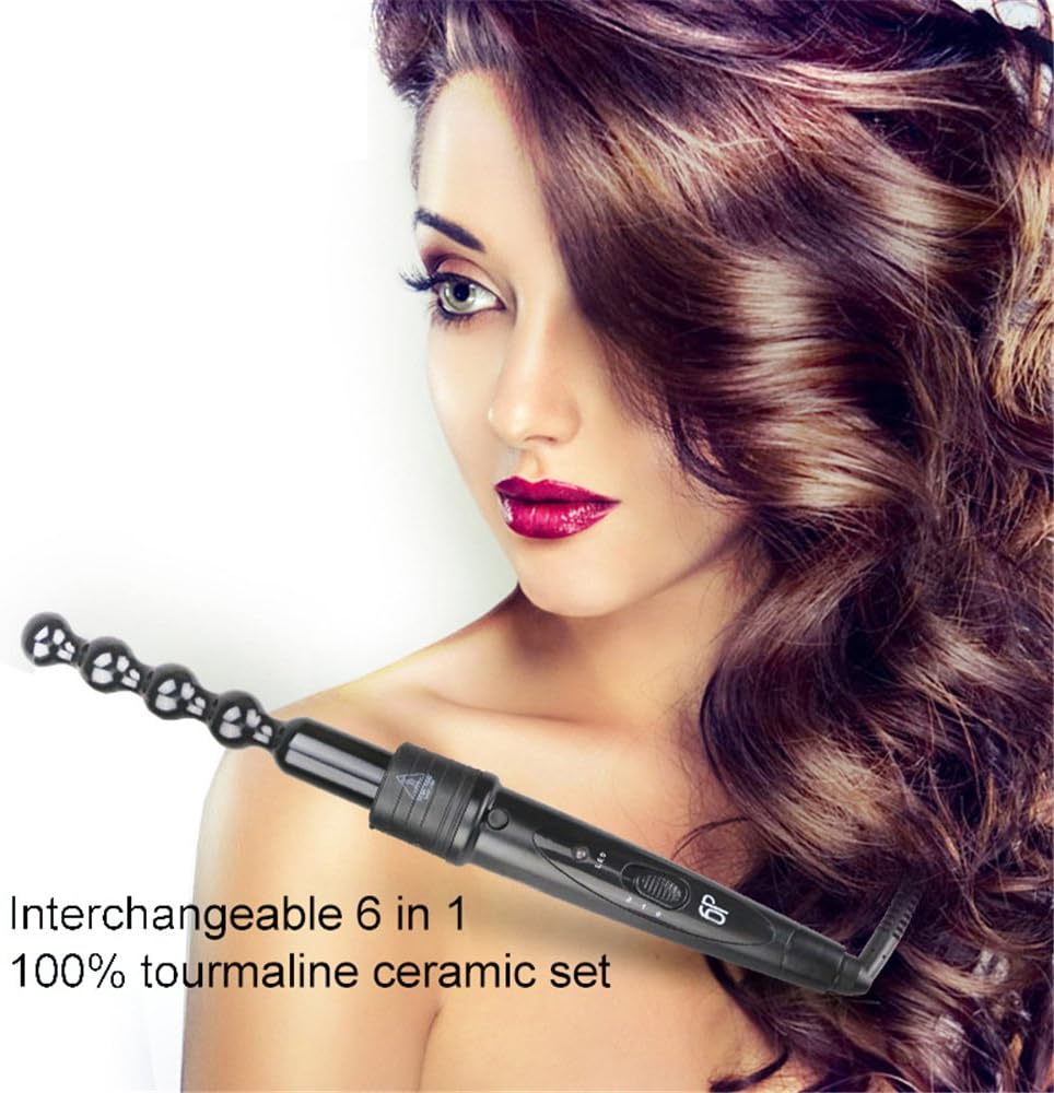 6 IN 1 Hair Curling Iron Professional Curling Wand with 6 Interchangeable Ceramic Barrels and Heat Resistant Glove，Perfect for Girls Women Gifts (Black)