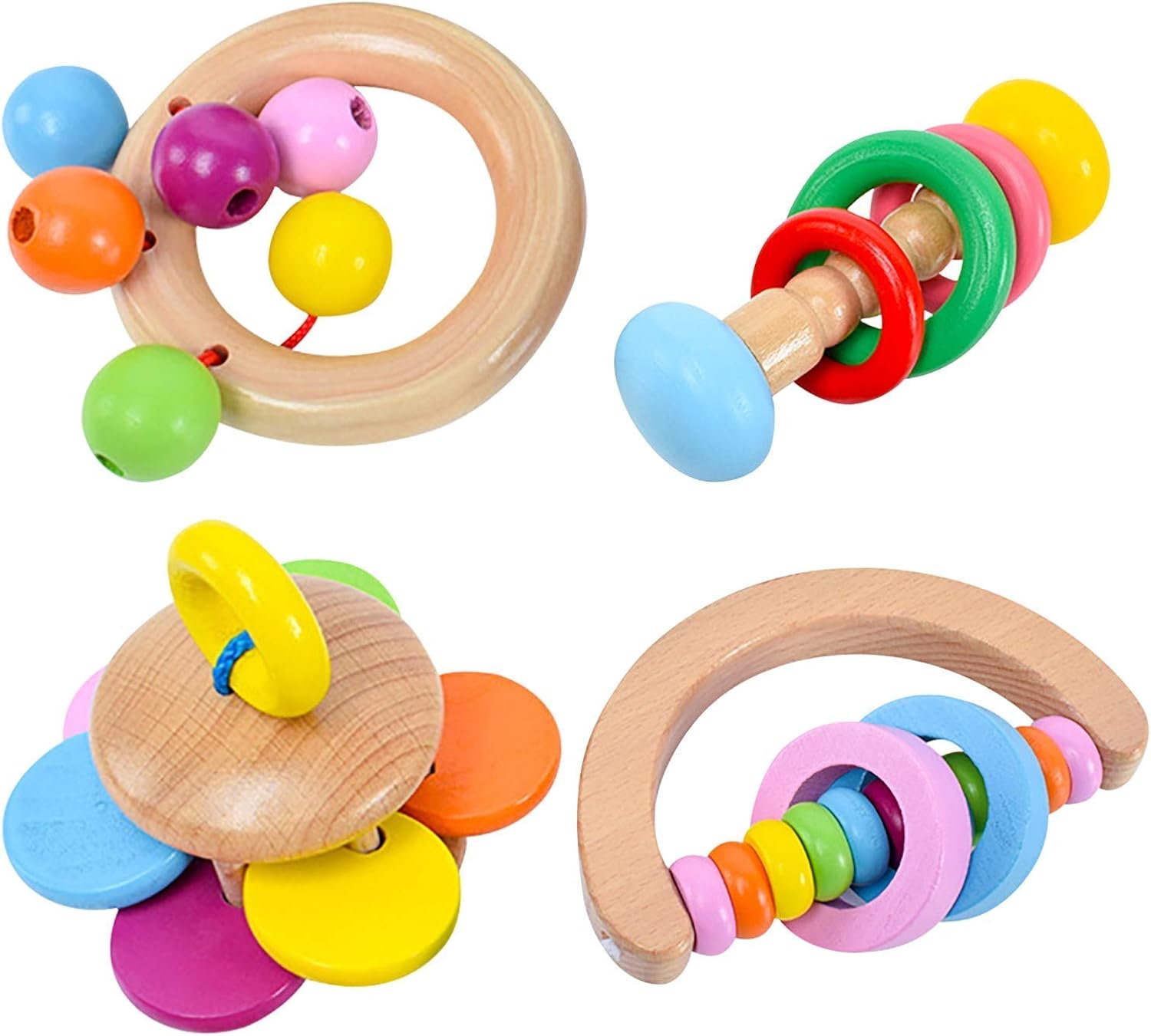 4PC Baby Rattle SetsTeether Rattles Toys, Babies Grab
