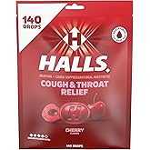Halls Cough &amp; Throat Relief Cherry Cough Drops, Bulk Pack, 140 ct | No Synthetic Dyes