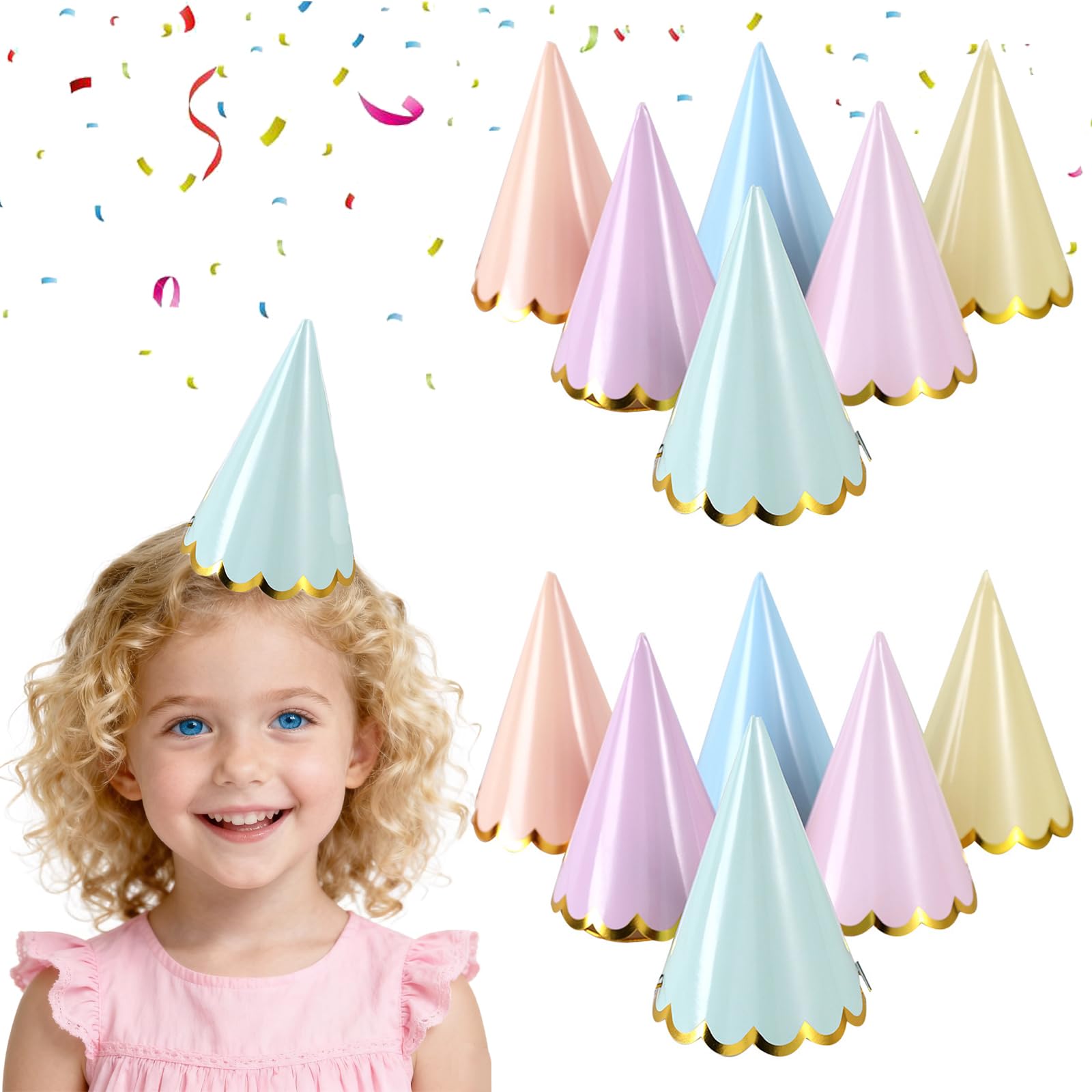 12 Pcs Birthday Hats for Kids, 6 Colors Party Hats for Kids, Cone Shaped Colored Birthday Hat, Suitable for Birthdays Parties Weddings and School Activities