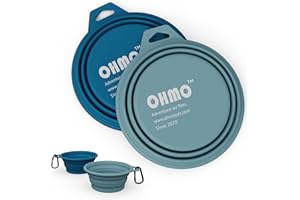 OHMO Collapsible Dog Bowl(2 Pack, Peacock&Light Blue 12oz/400ml) Premium Silicone Pet Water Bowls for Cats & Dogs, Portable Dog Travel Bowls Foldable for Outdoor Camping Hiking