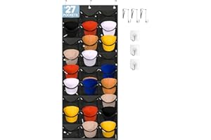 OAKJAR Owkjar 27 Large Pockets Hat Organizer for Baseball Caps,Hat Rack with 6 Hooks Over the Door or Wall Multiple Caps Display Storage Racks,Hat Holder Organizer for Golf Sports Caps Organization