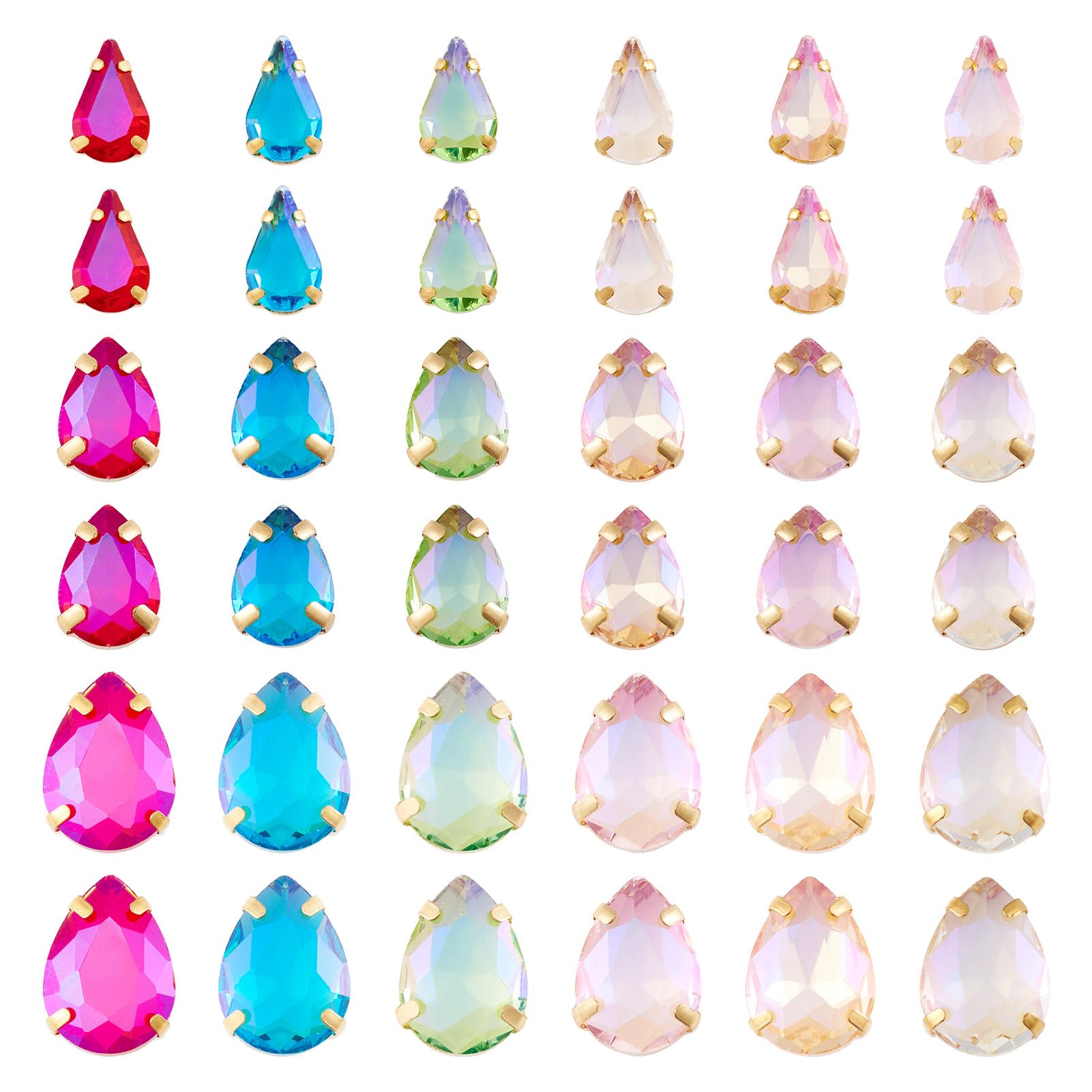 PH PandaHall 72pcs Sew on Rhinestones Teardrop Crystal Glass Claw Rhinestone Flatback Multi-Strand Links for DIY Dress Clothes Shoes Bag Decorations (GLAA-TA0001-41-YS-EU)