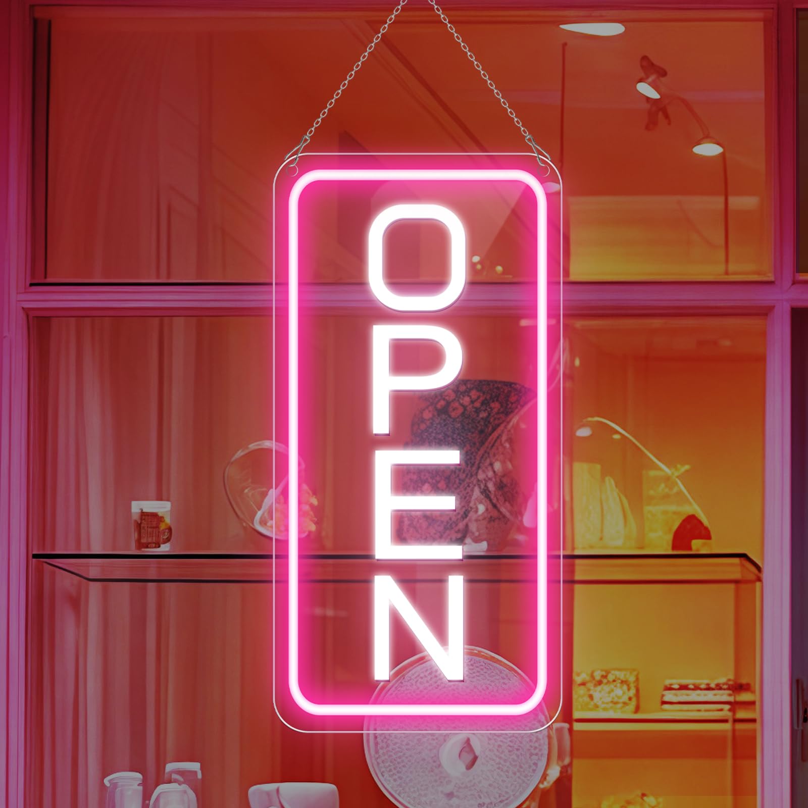 Photo 1 of inShareplus 16.5"x 9" Super Bright Open Sign, Dimmable Open Signs for Business, Powered by USB with ON/OFF, Light up LED Open Sign for Coffee Shops, Stores Window (Pink-White)