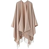 Verdusa Women's Fringe Shawls Wraps Winter Open Front Poncho Cape Oversized Cardigan Sweater