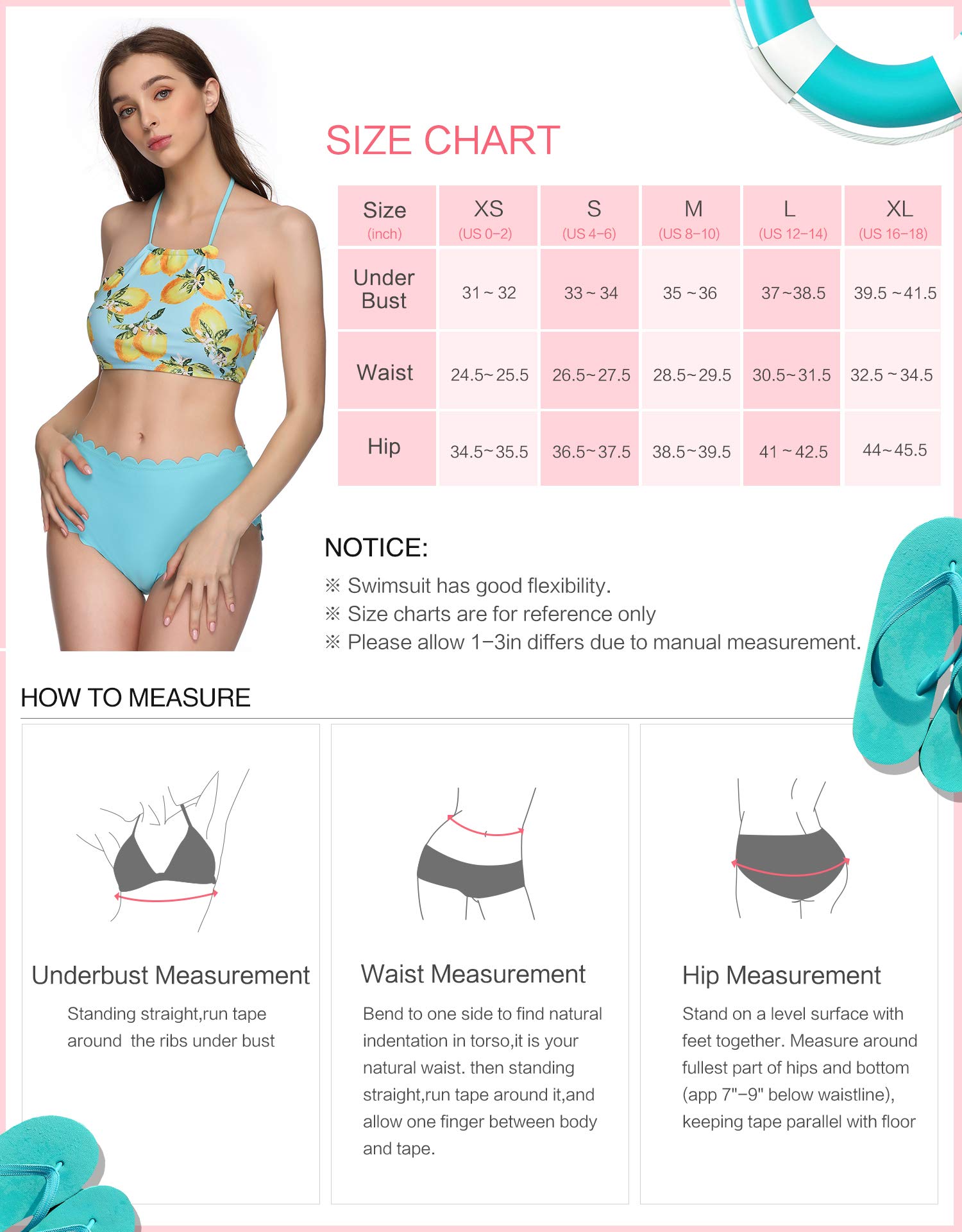 Verano Playa Women\'s Swimsuits High Neck Halter Bathing Suits Two Piece Floral Printed Bikini Set with Wave Edge