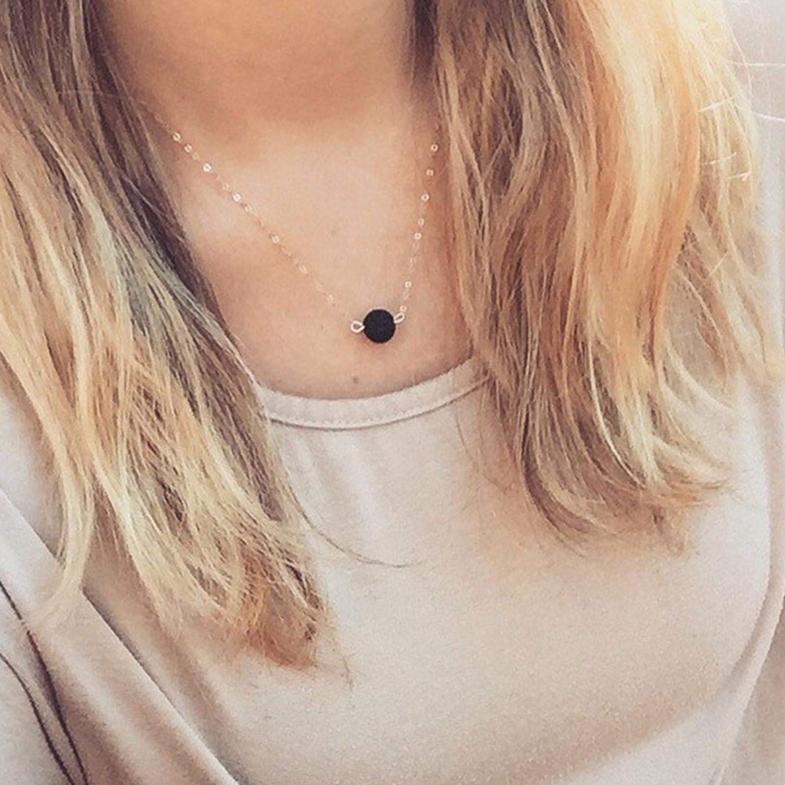 Yienate Fashion Lava Stone Necklace Gold Chain Dainty Volcanic Stone Ball Round Bead Pendant Jewelry Accessories Jewelry for Women and Girls