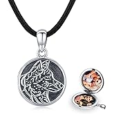 MEDWISE Wolf Locket Necklace in Sterling Silver - Personalized Photo Wolf Jewelry for Women and Men