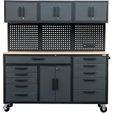 Tsnritor 72in Rolling Tool Chest Cabinet Mobile Tool Cabinet on Wheels | Heavy-Duty Tool Cabinet on Wheels with 11 Drawers, 2-Door Cabinet, 3 Top Cabinet, Pegboard &amp; Power Strip