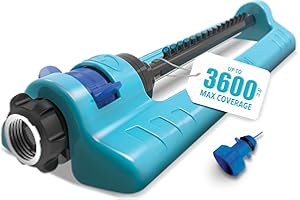 Aqua Joe SJI-OMS16 Indestructible Oscillating Sprinkler with Adjustable Spray and Metal Base, 3600 Sq. Ft. Coverage Max, 70-Foot Spray Distance Max, and 37.8-Foot Spray Width Max