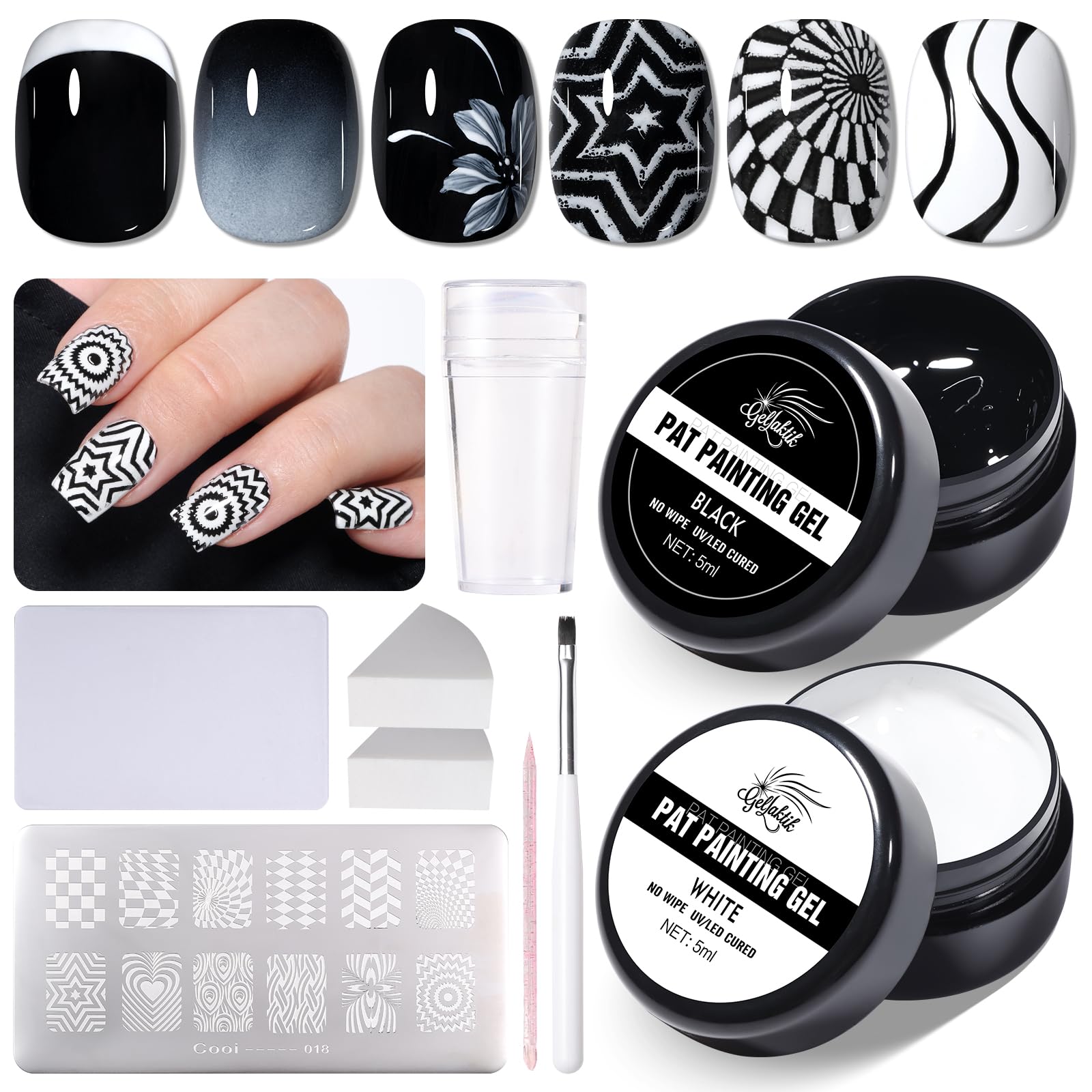 View 1 of *MINOR DAMAGE - USED*
Nail Art Stamping Polish, 2Pcs Ombre Gel Polish Black&White, Gradient Pat Painting Gel Nail Polish French Manicure Kit with Nail Art Stamp Plate, Nail Stamper Scraper Set, UV/LED Curing Required