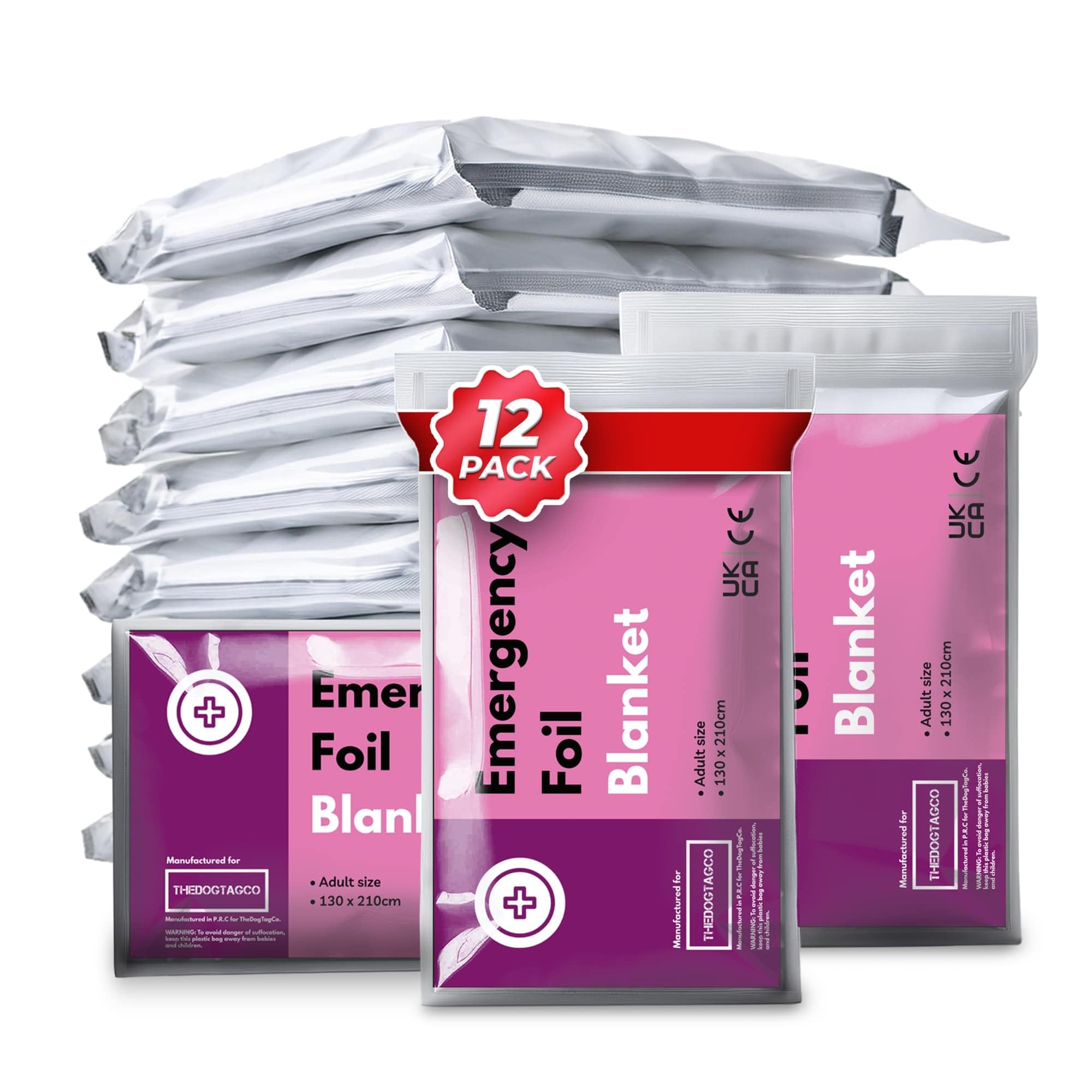 TheDogTagCo Emergency Space Survival Thermal Foil Blanket Evacuation Ultimate Protection for Extreme Conditions Sports Shock Sensory UK (12 pack)