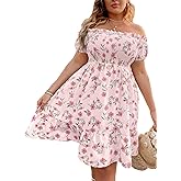 Floerns Women's Plus Size Ruffle Off Shoulder Floral Print Short Summer Dress