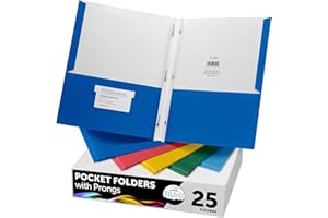 FILE-EZ Two-Pocket Folders with 3-Prong Fasteners, Assorted Colors, 25-Pack, Durable Textured Paper, Matte Finish, Letter Sheet Size (EZ-92500)