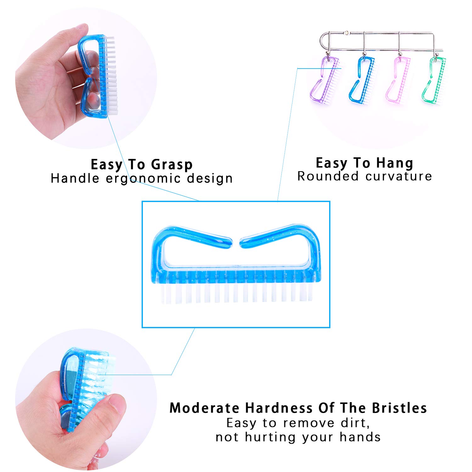 Nail Brush Fingernail Brush Cleaner Hand Scrub Cleaning Brush for Toes Shower (Four Colors) : Beauty