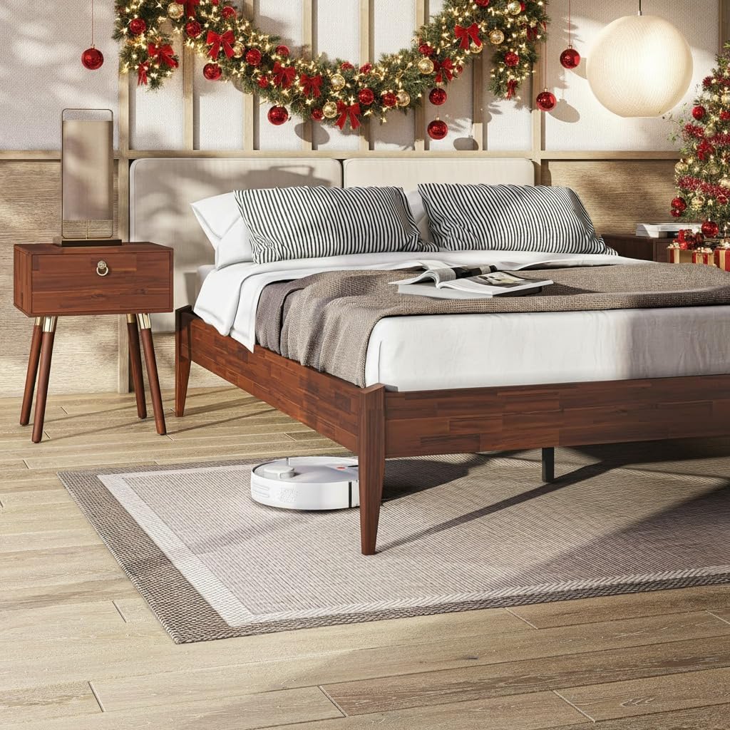 Photo 1 of Bme Dinkee 15 Inch Signature Bed Frame Without Headboard - Modern & Minimalist Style with Acacia Wood - 12 Strong Wood Slat Support - Easy Assembly - No Box Spring Neededd - Dark Chocolate, Full