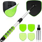 XINDELL Interior Windshield Cleaner Tool, Car Window Cleaning Kit with 4 Reusable Microfiber Pads, Extendable Handle &amp; 360&deg; Rotating Head, Safety Hammer, Streak-Free Auto Glass Wiper for Truck SUV RV