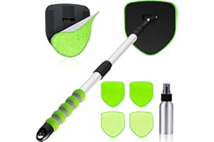 X XINDELL XINDELL Windshield Cleaner Tool – 360° Rotating Head with Extendable Handle, Velcro Microfiber Pads for Fast Stick & Peel, Dry/Wet Glass Cleaning for Cars, SUVs, Trucks & Home